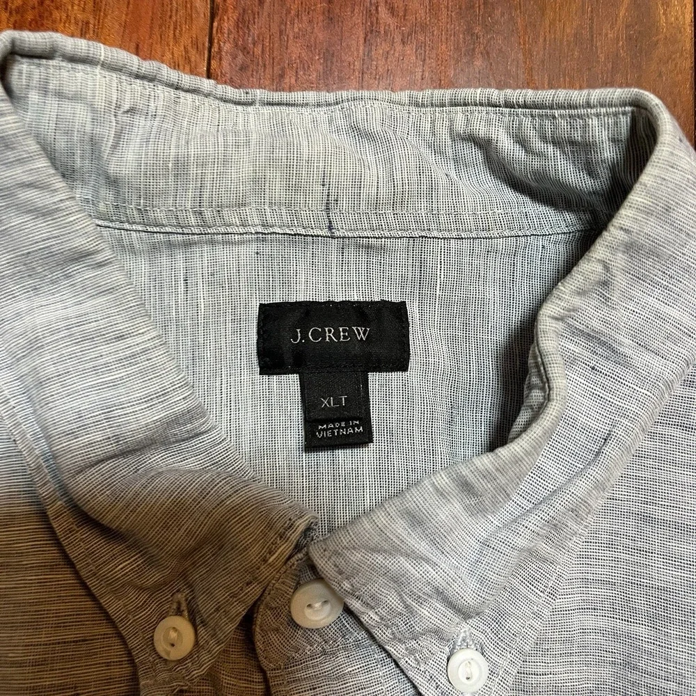 J Crew Shirt Mens XLT Tall Button Down Blue Chambray Baird McNutt Irish Linen